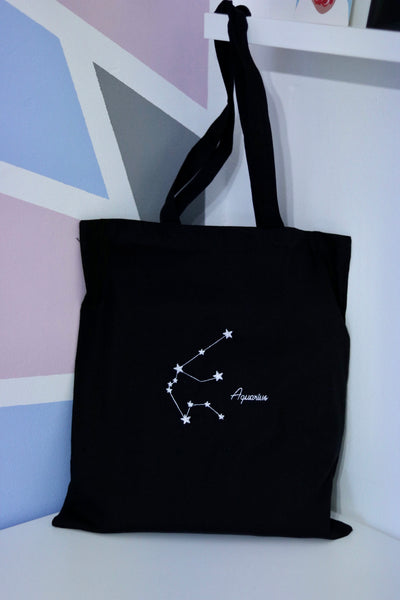 Zodiac sign constellation embroidered tote bag