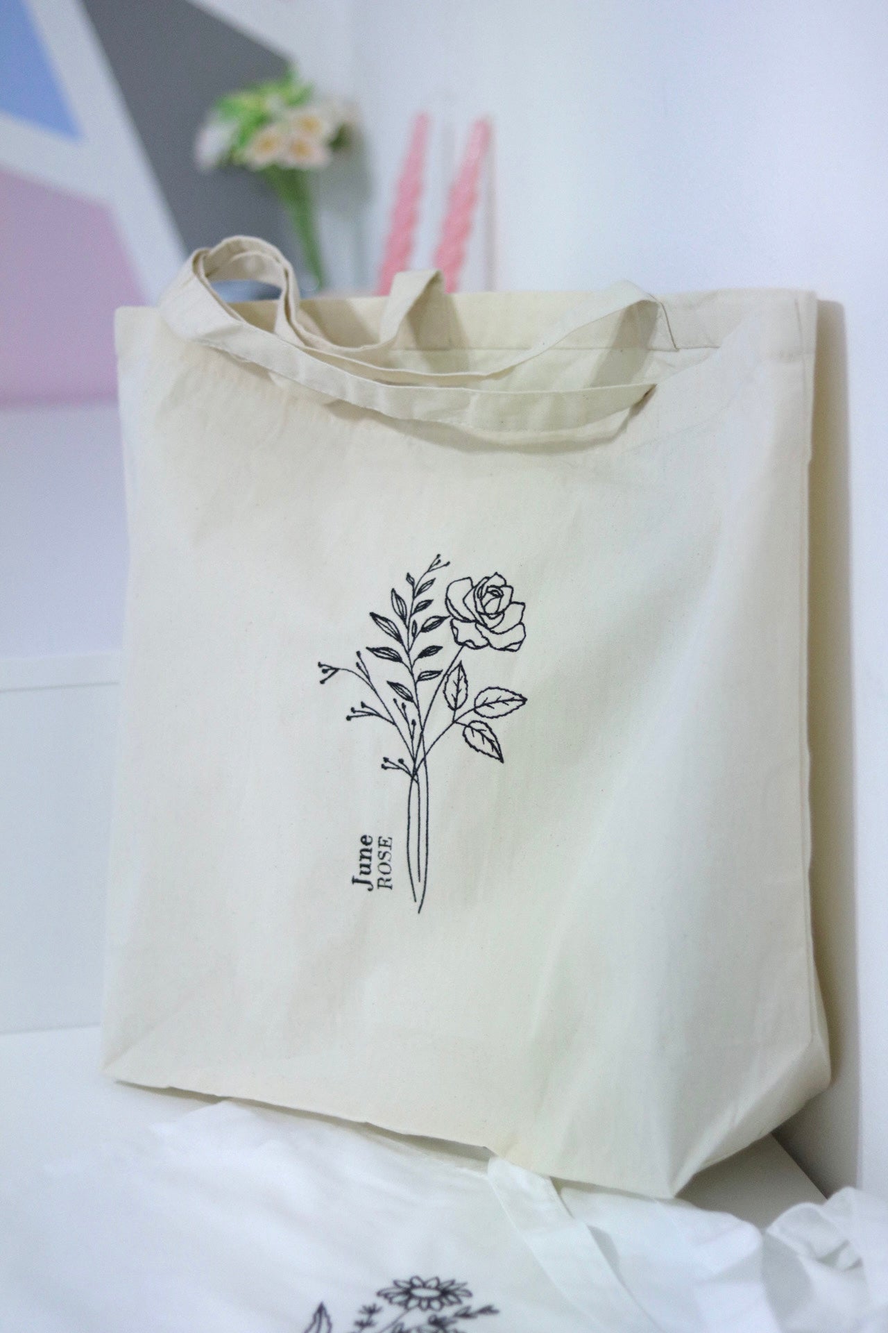 Birth Month Flower embroidered Maxi tote bag