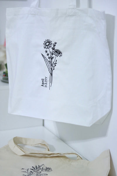 Birth Month Flower embroidered Maxi tote bag